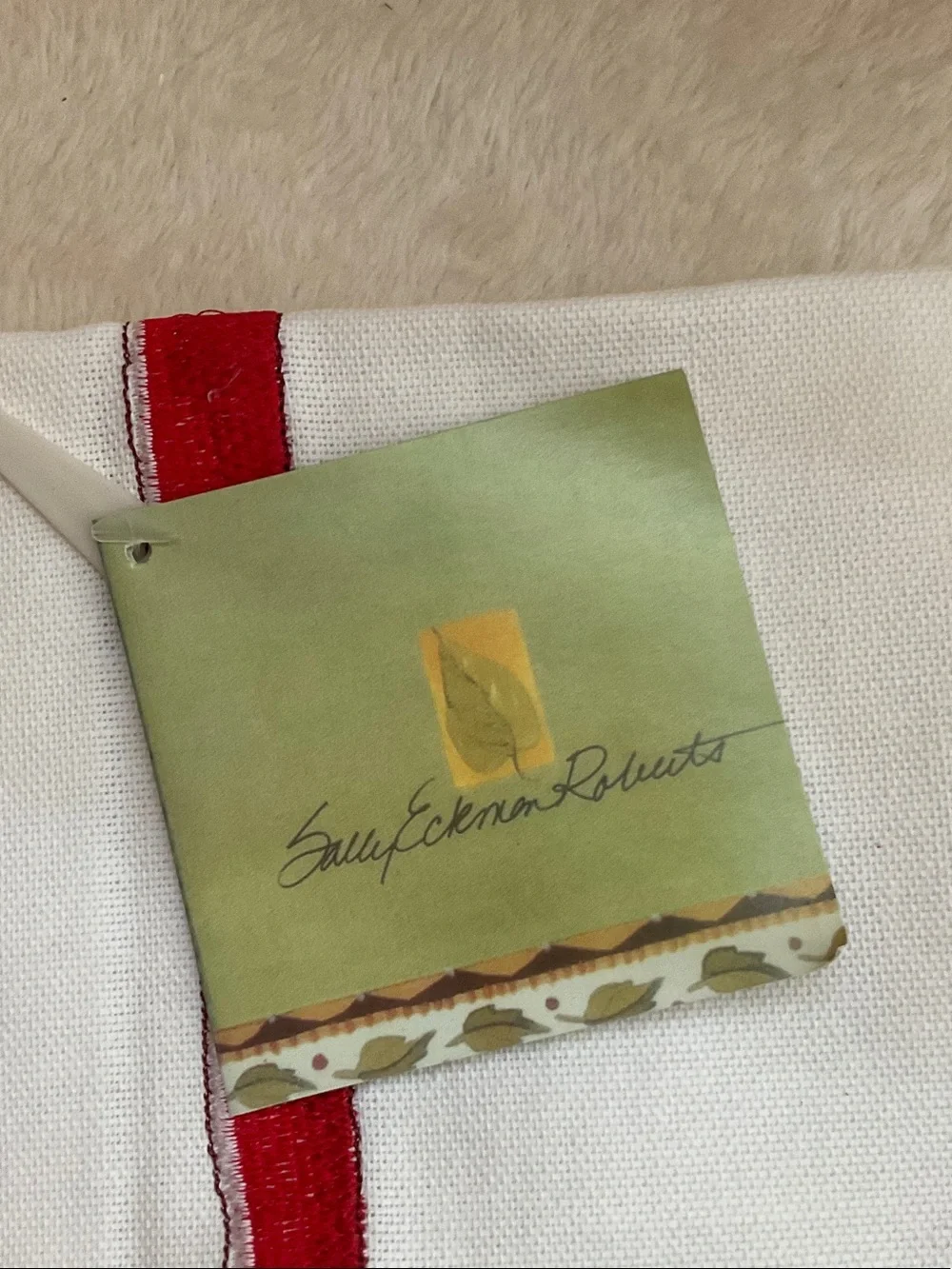 Embroidered Red Holiday Tea Towel by